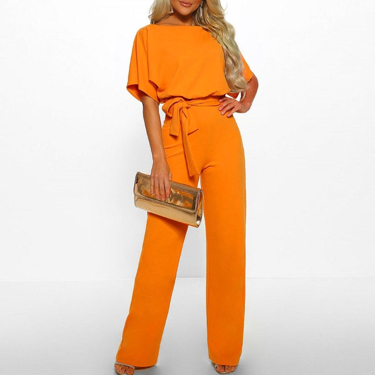 Damen Jumpsuit Kurzarm Mit Gürtel Sommer - BerlinGlamour