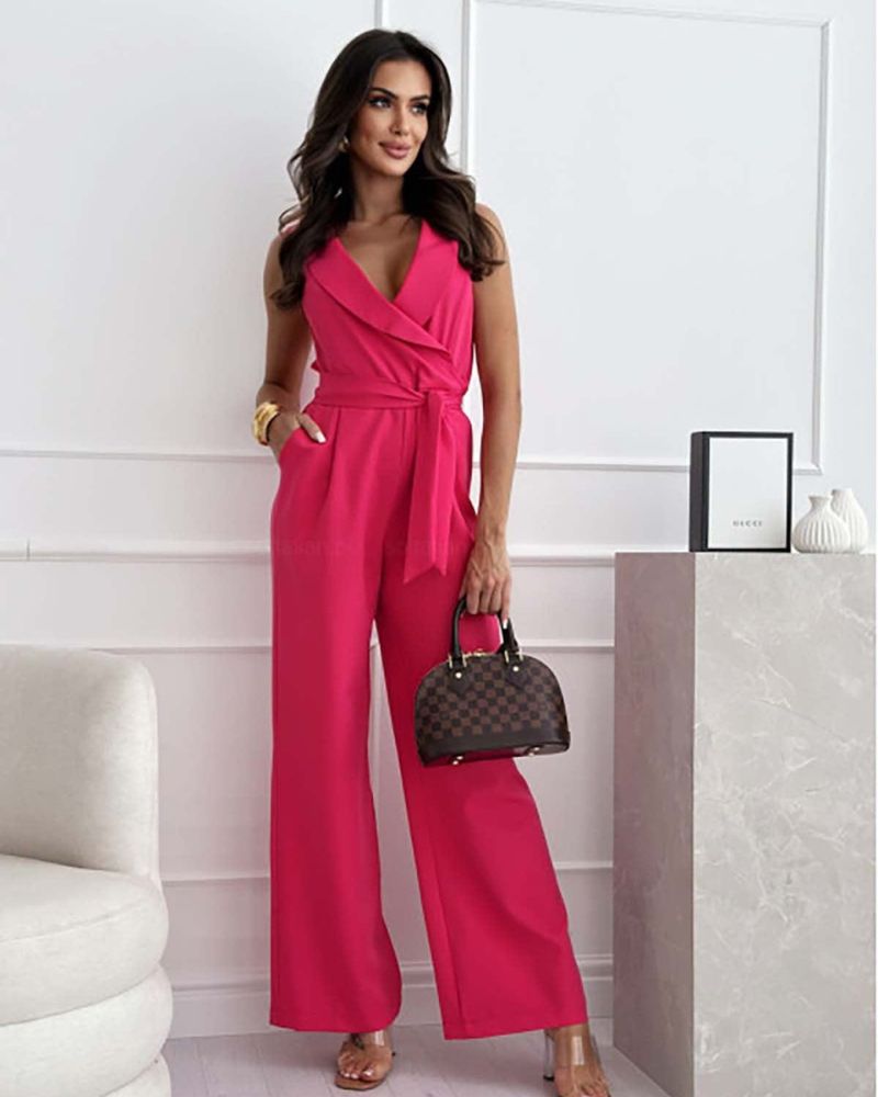 Ärmellose Damen Jumpsuit V-Ausschnitt Weit
