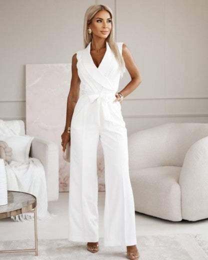 Ärmellose Damen Jumpsuit V-Ausschnitt Weit