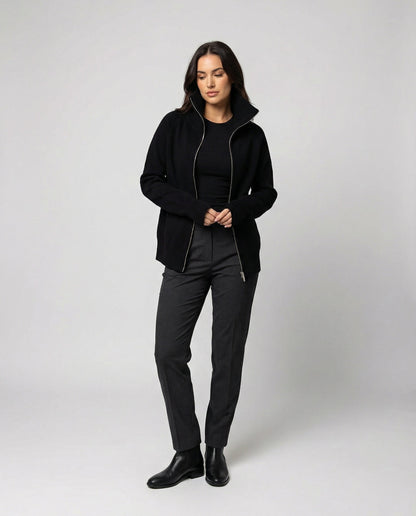 Damen Cardigan Strick Modern mit Doppelreißverschluss Hochkragen