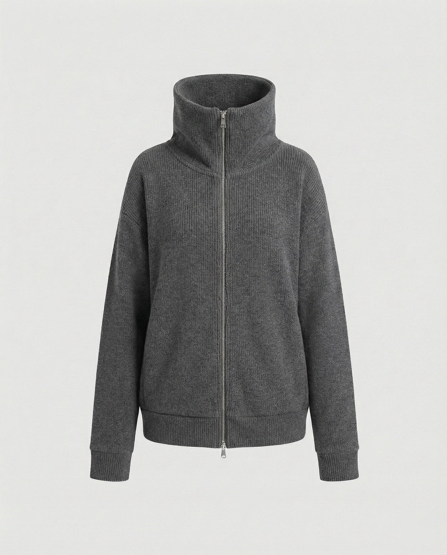 Damen Cardigan Strick Modern mit Doppelreißverschluss Hochkragen