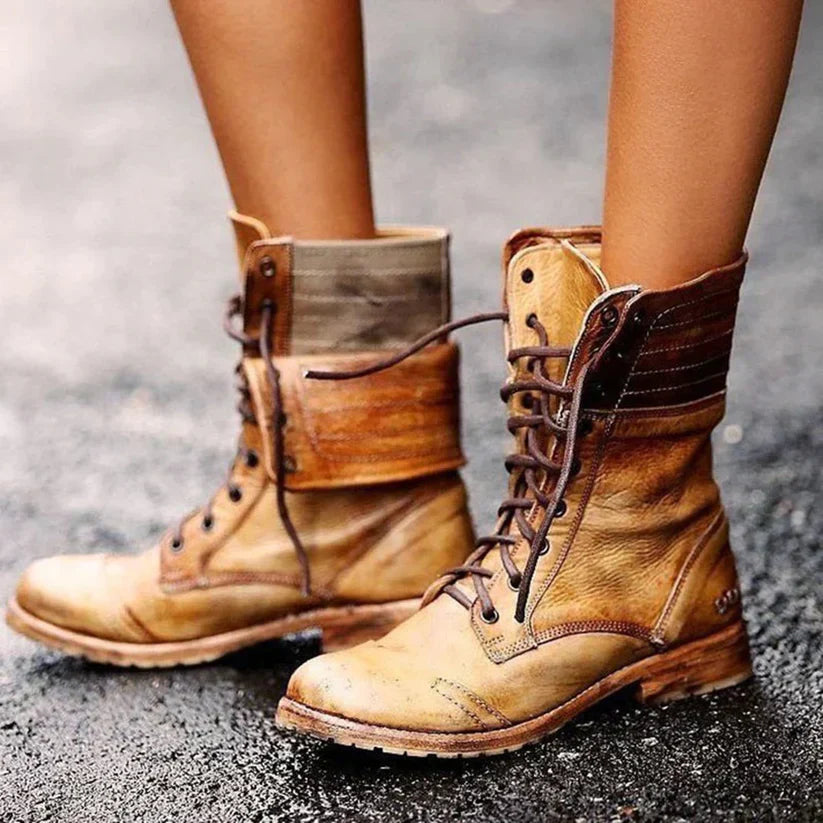 Lederstiefel Damen Stylisch Hochglanz Schwarz
