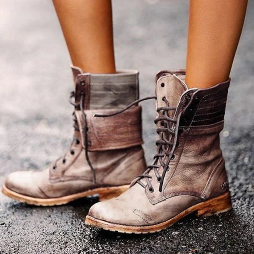 Stiefel Damen Schnürstiefel Modisch Braun