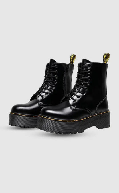 Plateaustiefel Leder Elegant Damen Schuhe Höhe