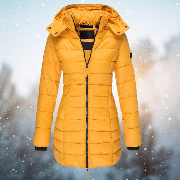 Damen Steppjacke Lang mit Kapuze Winterwarm