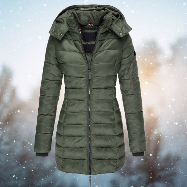 Damen Steppjacke Lang mit Kapuze Winterwarm