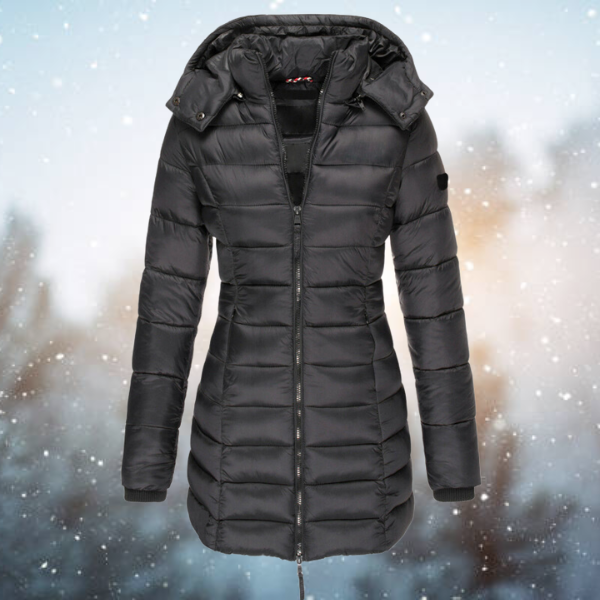 Damen Steppjacke Lang mit Kapuze Winterwarm