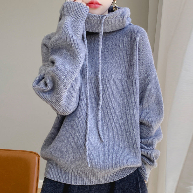 Damen Strickpullover Oversize Gemütlich Mit Kordelzug