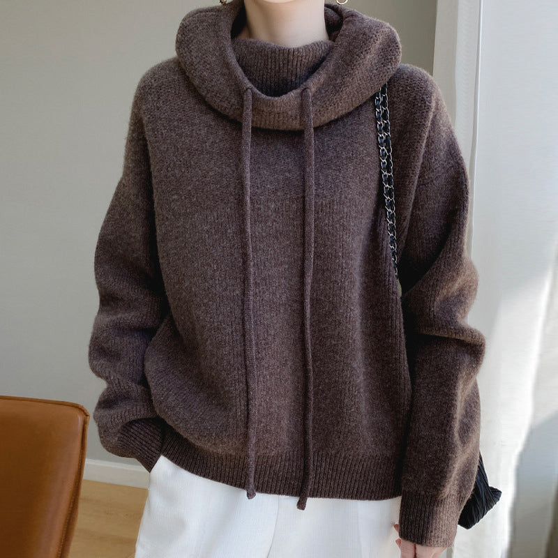 Damen Strickpullover Oversize Gemütlich Mit Kordelzug