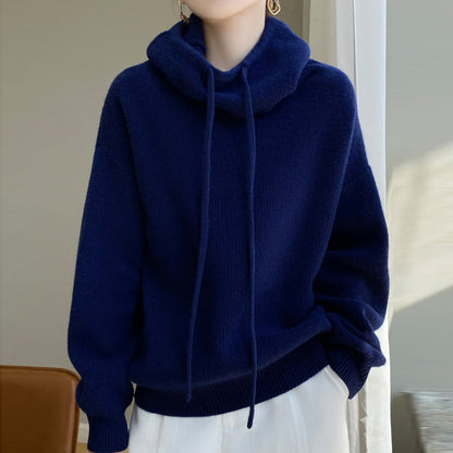 Damen Strickpullover Oversize Gemütlich Mit Kordelzug