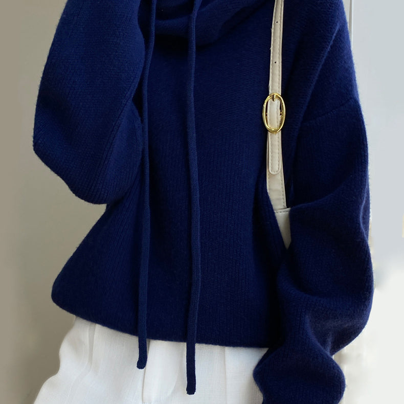 Damen Strickpullover Oversize Gemütlich Mit Kordelzug