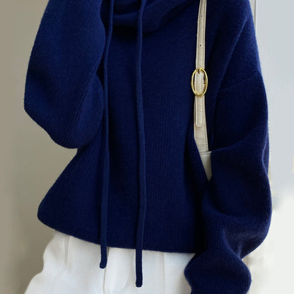 Damen Strickpullover Oversize Gemütlich Mit Kordelzug