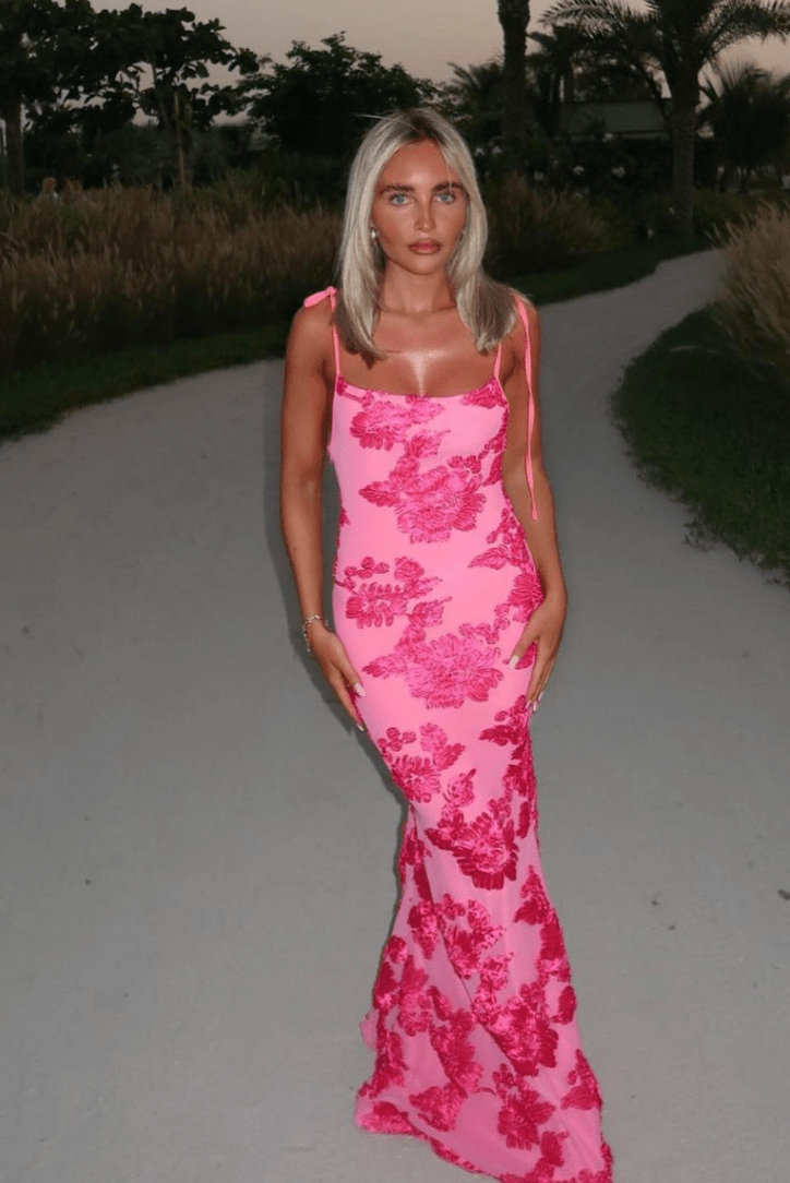 Rosa Maxikleid mit Floralmuster Elegant Frauenkleid - BerlinGlamour
