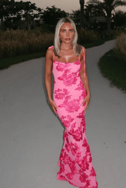 Rosa Maxikleid mit Floralmuster Elegant Frauenkleid - BerlinGlamour