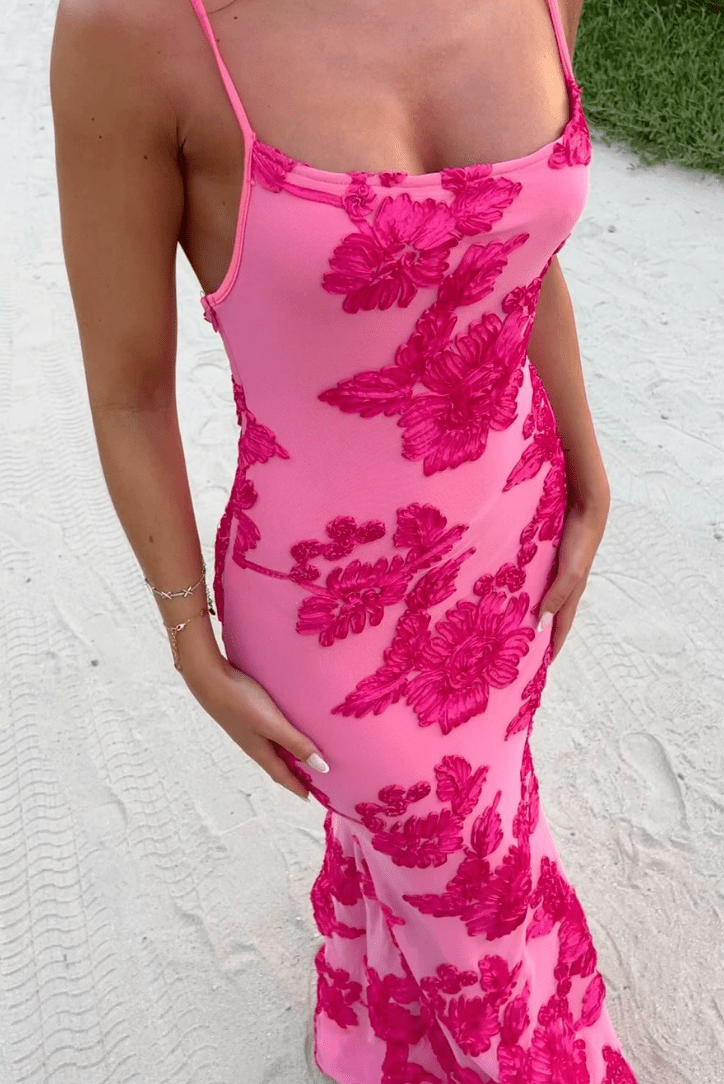 Rosa Maxikleid mit Floralmuster Elegant Frauenkleid