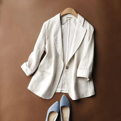 Leinen Blazer Damen Chic Minimalistisch Beige