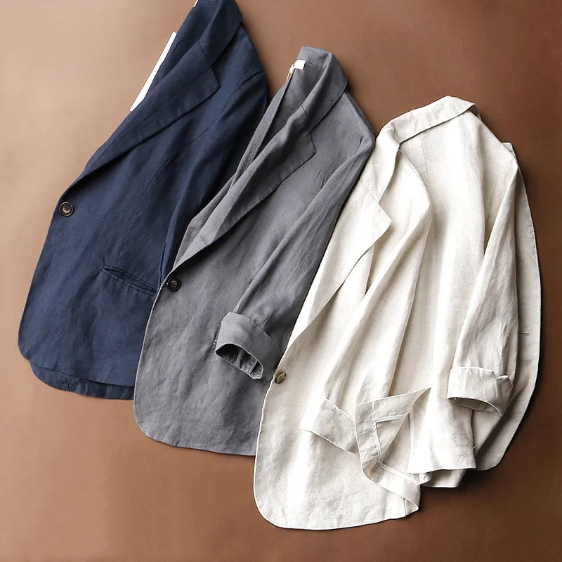 Leinen Blazer Damen Chic Minimalistisch Beige - BerlinGlamour