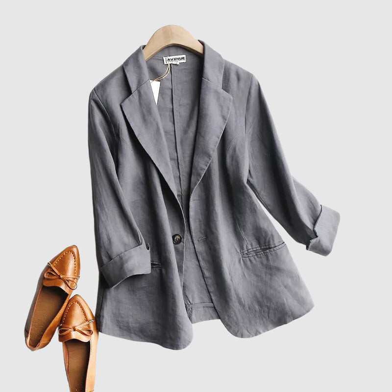 Leinen Blazer Damen Chic Minimalistisch Beige