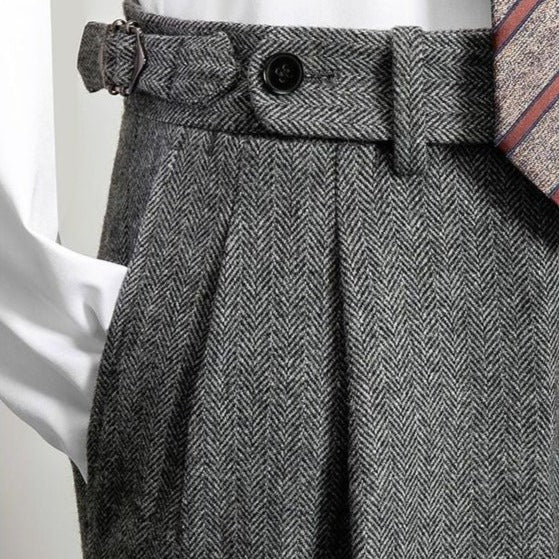 Herren Wollhose Schwarz Mit Gürtel Elegant - BerlinGlamour