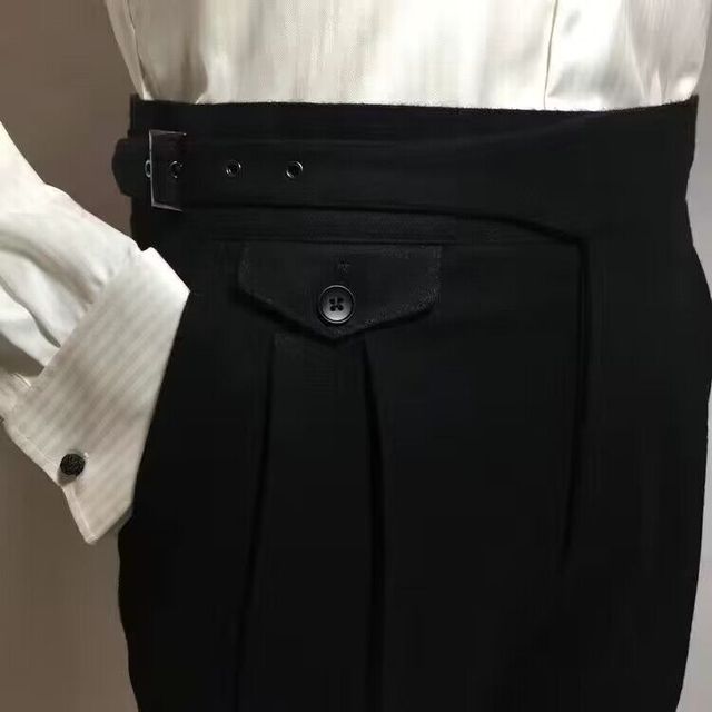 Herren Wollhose Schwarz Mit Gürtel Elegant
