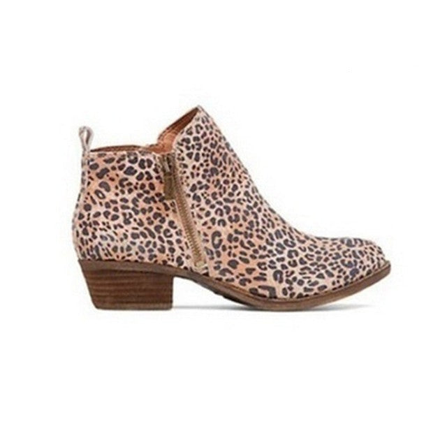 Damen Stiefeletten Leder Blockabsatz Flach