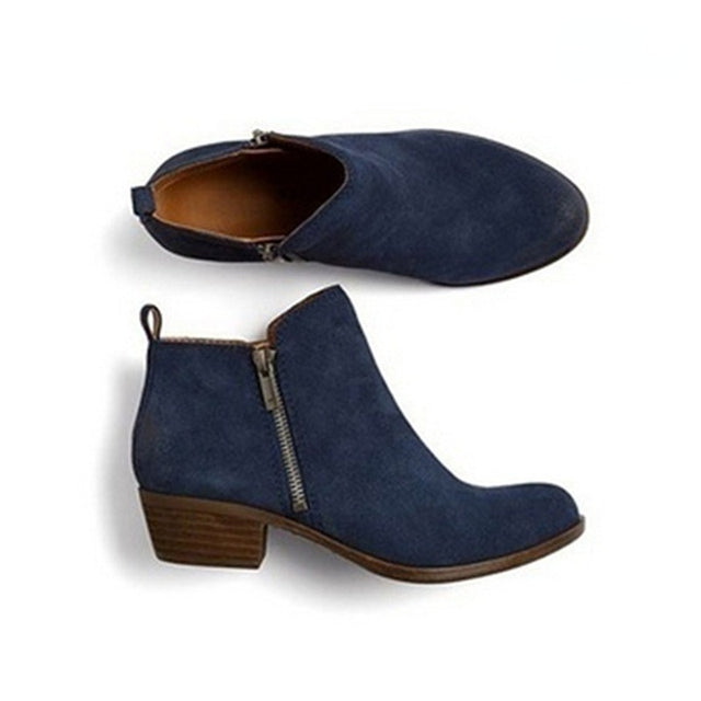 Damen Stiefeletten Leder Blockabsatz Flach
