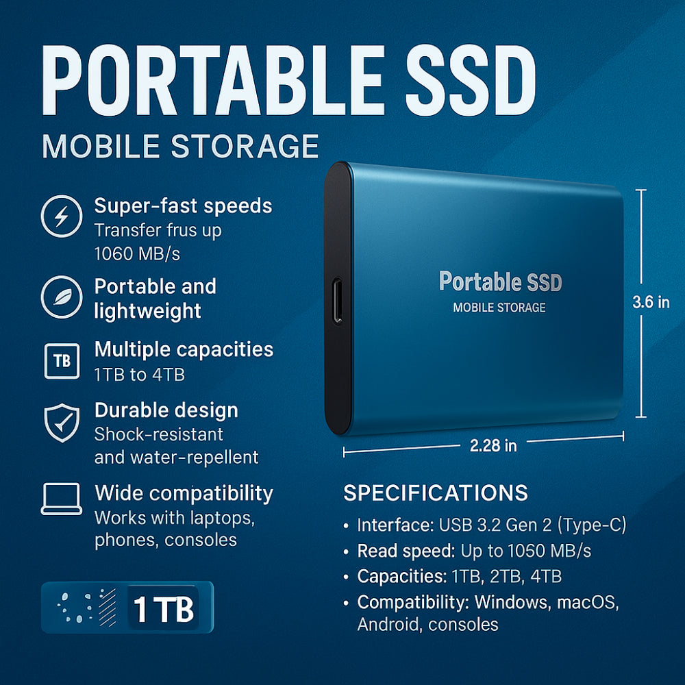 Tragbare SSD Festplatte Aluminium Extern USB - BerlinGlamour