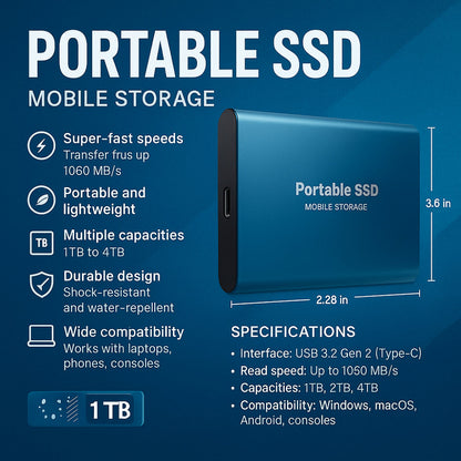 Tragbare SSD Festplatte Aluminium Extern USB - BerlinGlamour