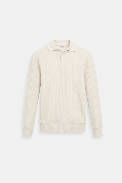 Klassischer Strickpullover Polo Kragen Zopfmuster - BerlinGlamour