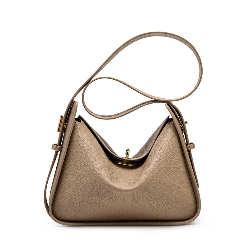 Elegante Ledertasche Damen Schultertasche Leder Schwarz Gold