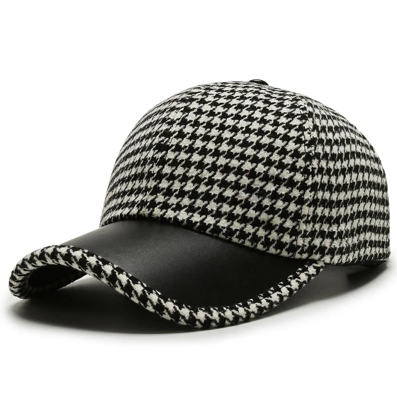 Herren Leder Mütze Elegante Schwarz