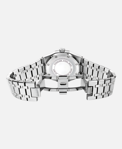 Herren Armbanduhr Edelstahl 41mm Elegant Schwarze Lederband