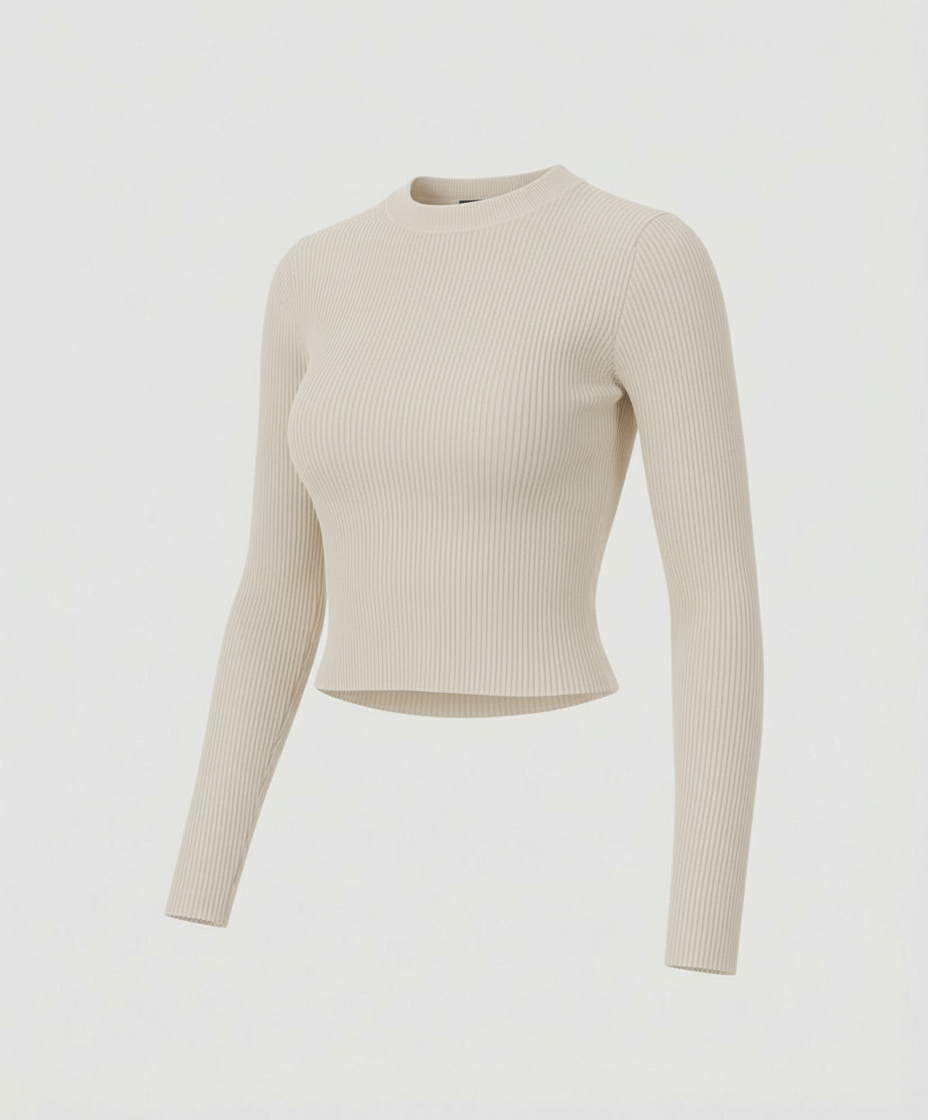 Damen Langarmshirt Slim Fit Weich Rundhals Kurz