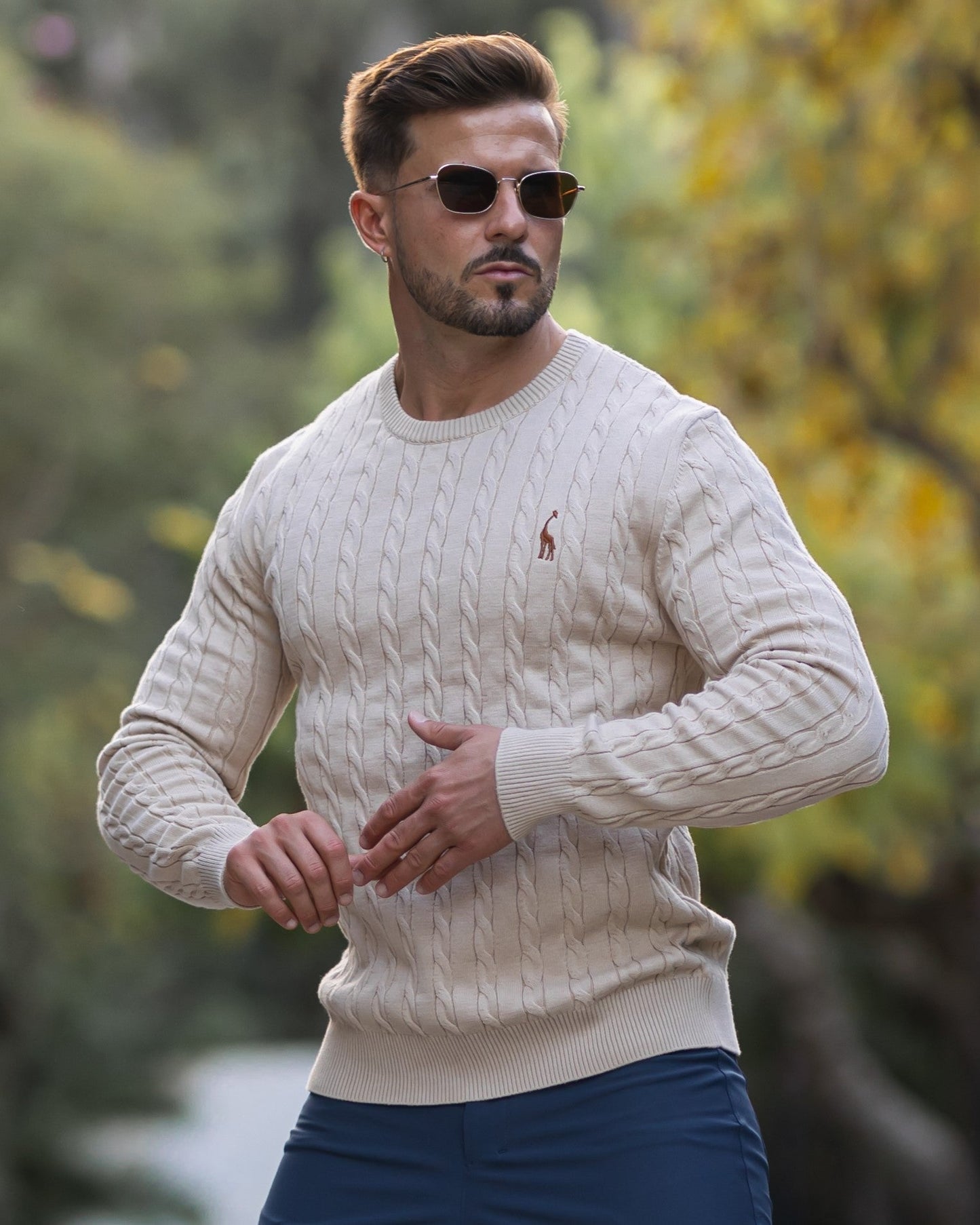Herren Strickpullover Zopfmuster Baumwolle Bequem