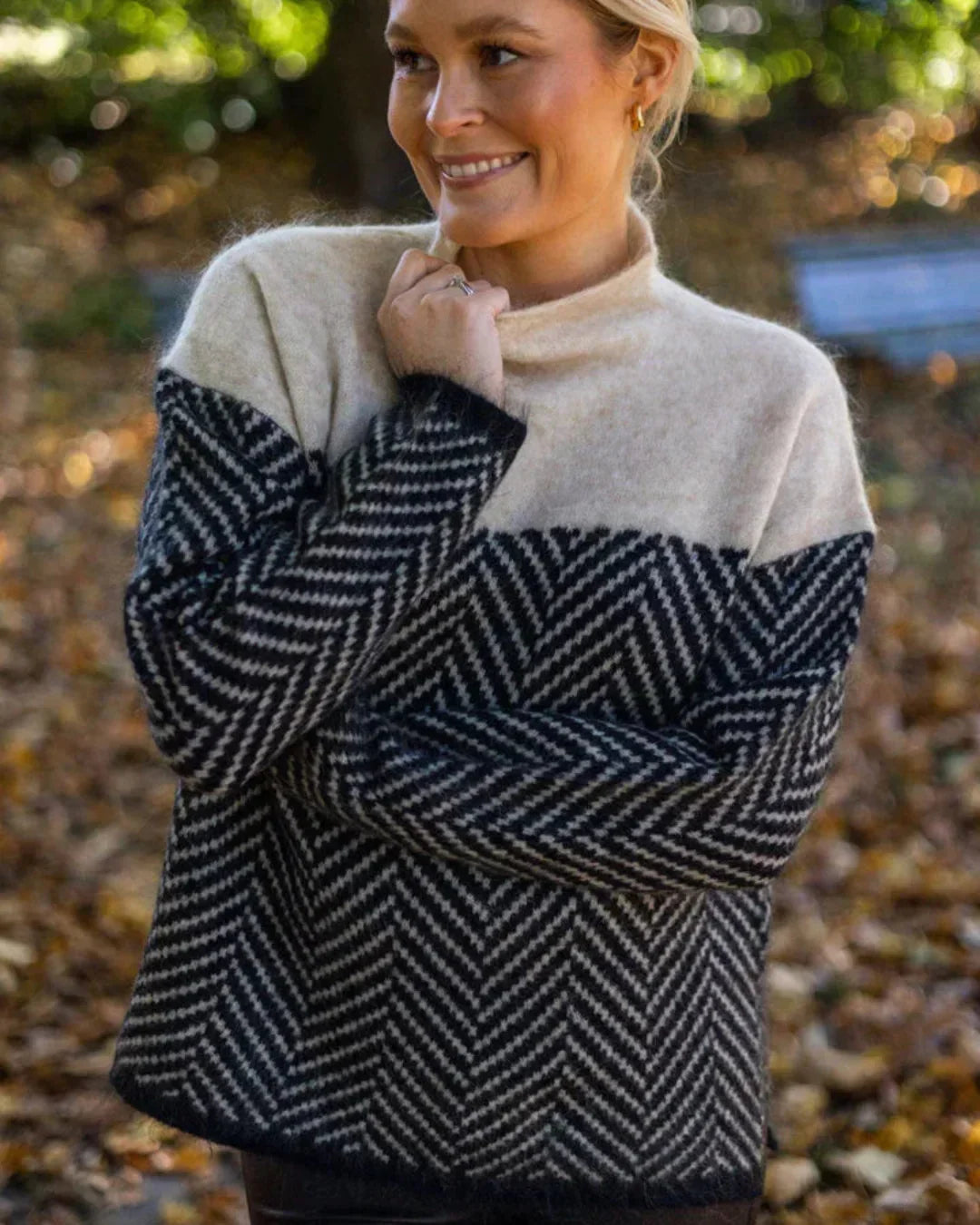 Farbblock Rollkragenpullover für Damen 2