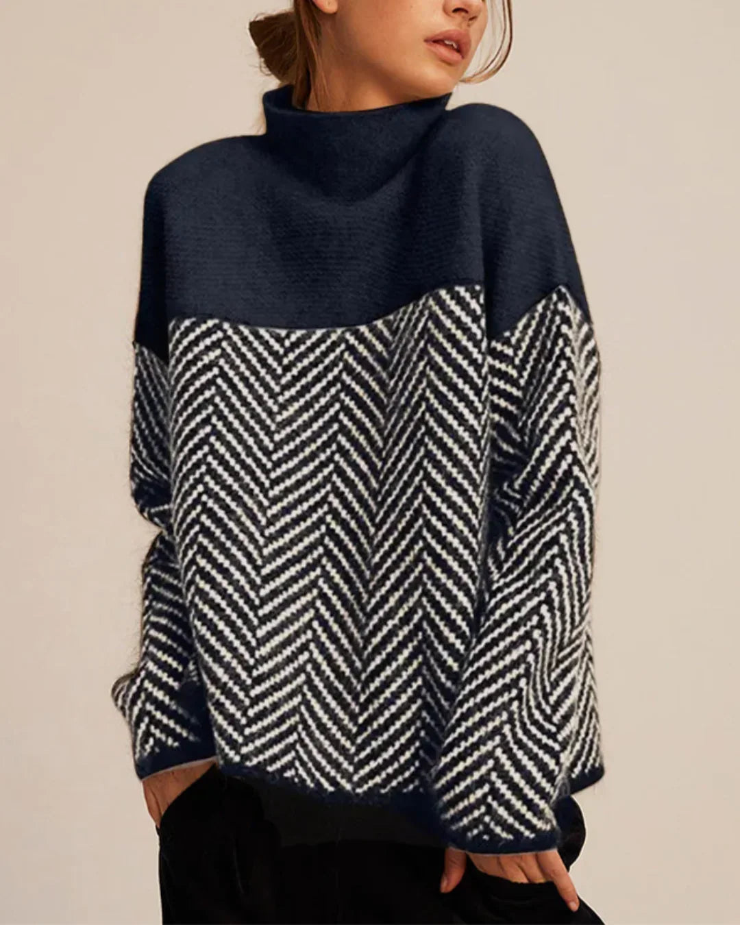 Farbblock Rollkragenpullover für Damen 4