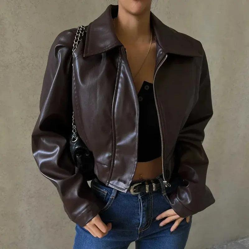 Gercy | Extra Große Lederjacke Kunstleder Schwarz - BerlinGlamour