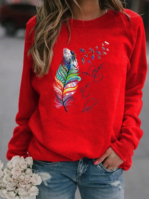 Damen Pullover Feder Motiv Weich Komfortabel
