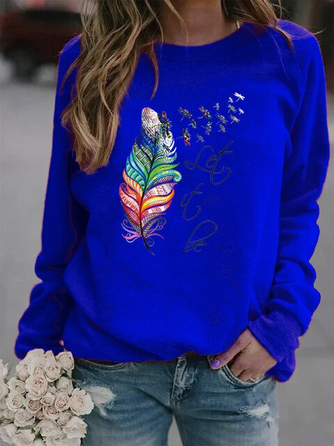 Damen Pullover Feder Motiv Weich Komfortabel
