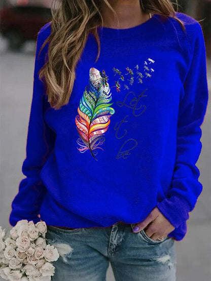 Damen Pullover Feder Motiv Weich Komfortabel