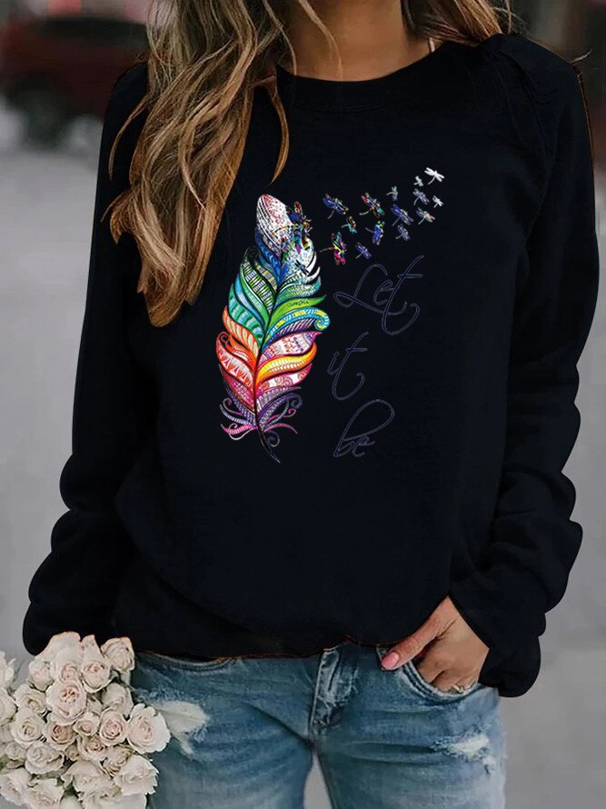 Damen Pullover Feder Motiv Weich Komfortabel