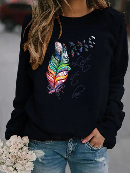 Damen Pullover Feder Motiv Weich Komfortabel