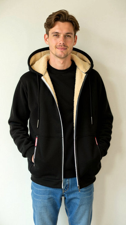 Warme Herren Hoodie Jacke Mit Reißverschluss Fellgefüttert - BerlinGlamour