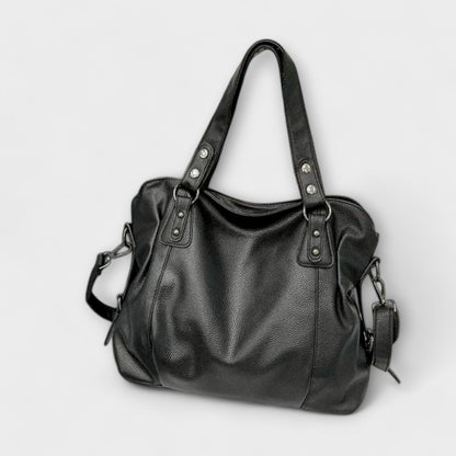 Schultertasche Damen Schlank Schwarz Leder