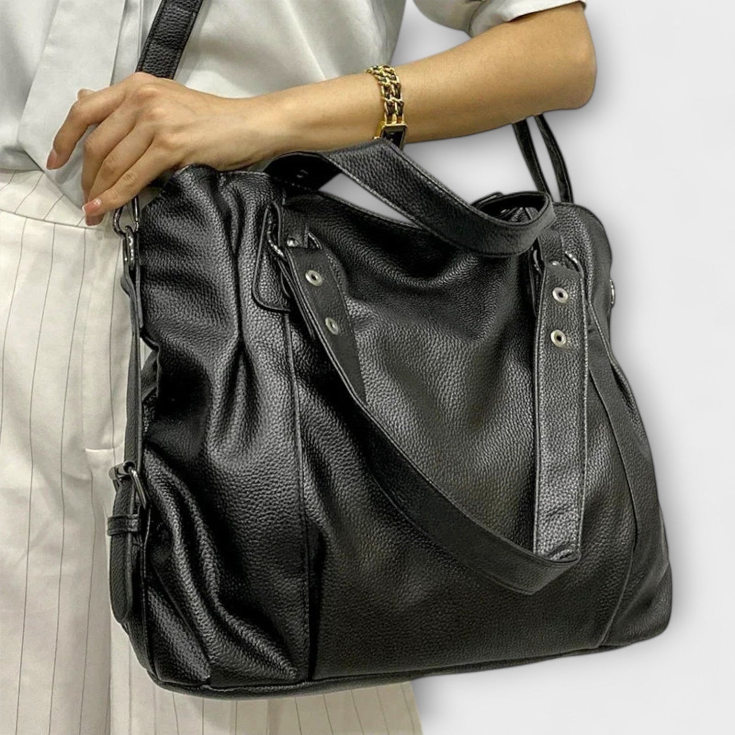 Schultertasche Damen Schlank Schwarz Leder