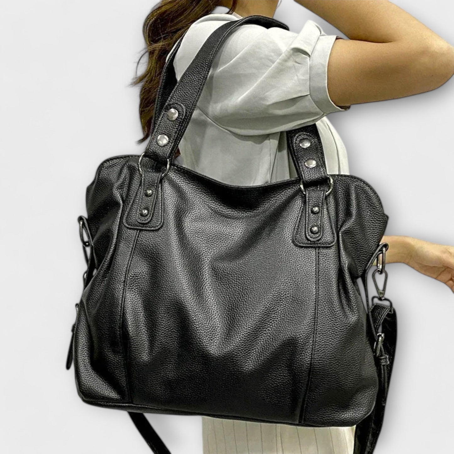 Schultertasche Damen Schlank Schwarz Leder