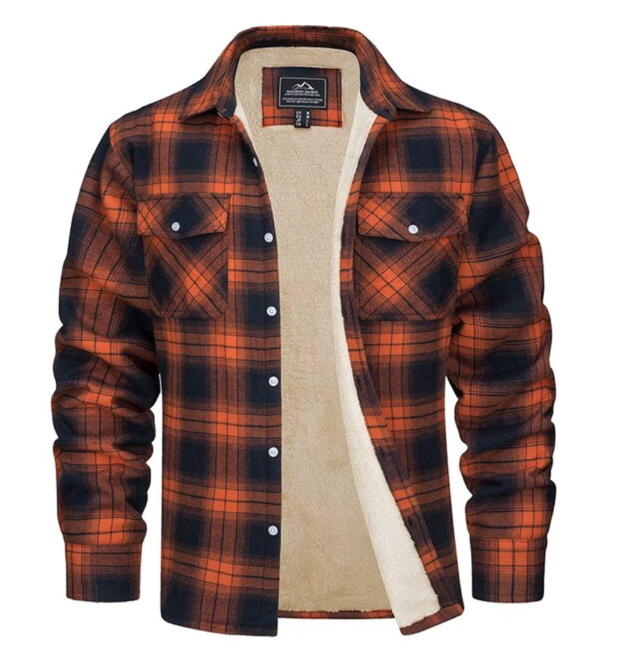 Flanellhemd - Fleece gefüttert - Überhemd - Kariertes Hemd - Herrenbekleidung-Orange-S-Chaps Herrenmode
