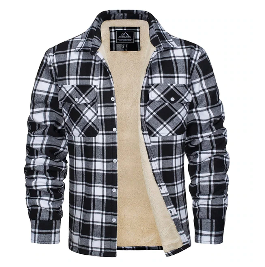 Flanellhemd - Fleece gefüttert - Überhemd - Kariertes Hemd - Herrenbekleidung-Schwarz-S-Chaps Herrenmode
