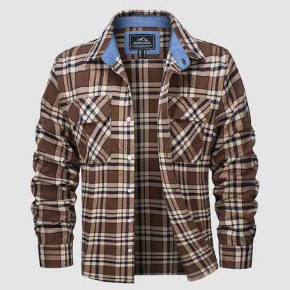 Flanellhemd – Kariertes Herrenhemd mit Knöpfen und Brusttaschen-Braun-S-Chaps Herrenmode