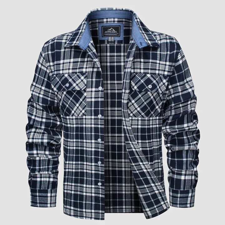 Flanellhemd – Kariertes Herrenhemd mit Knöpfen und Brusttaschen-Marine-S-Chaps Herrenmode